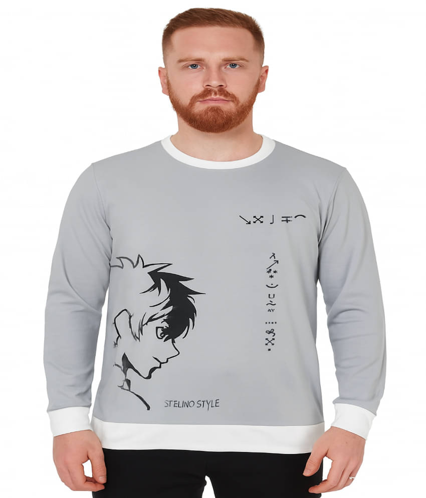 Stelino Men Cotton Blend Regular Fit Self Design T-Shirt ( Grey ) Stelino Men Cotton Blend Regular Fit Self Design T-Shirt ( Grey )