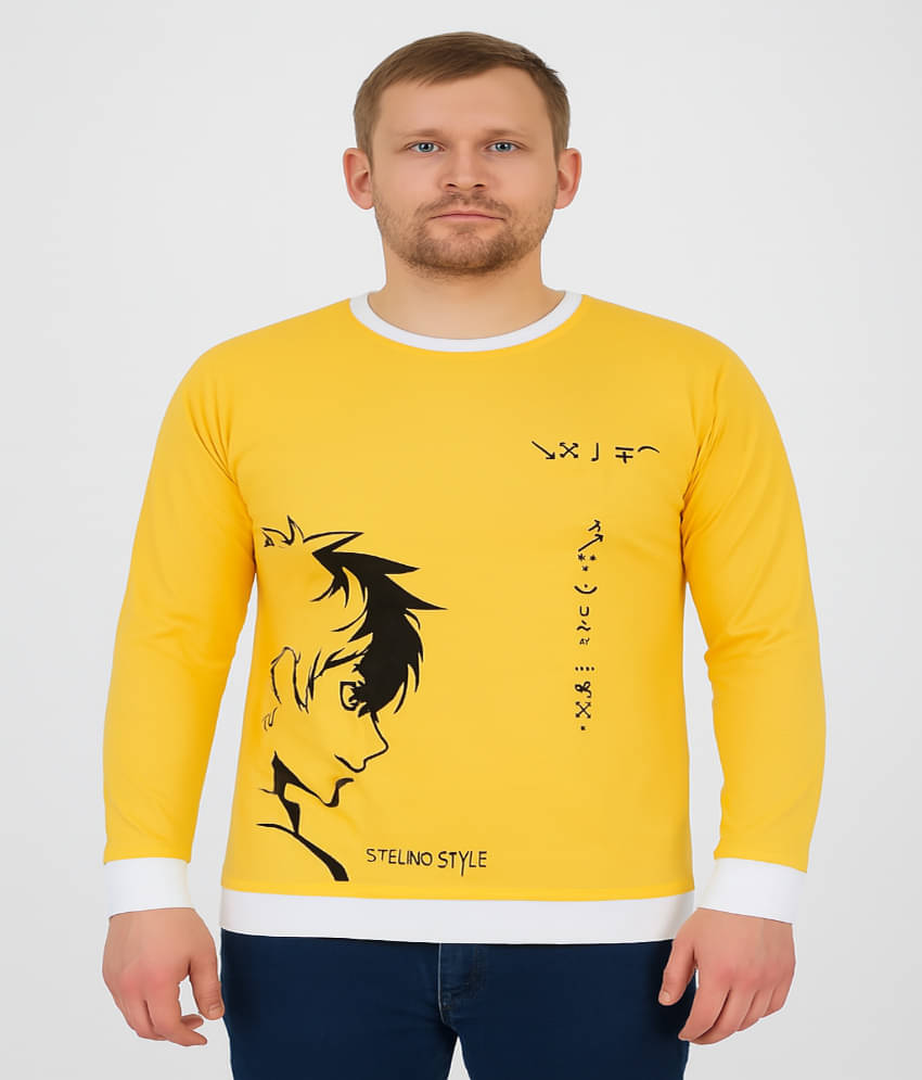     			Stelino Men Cotton Blend Regular Fit Self Design T-Shirt ( Yellow )