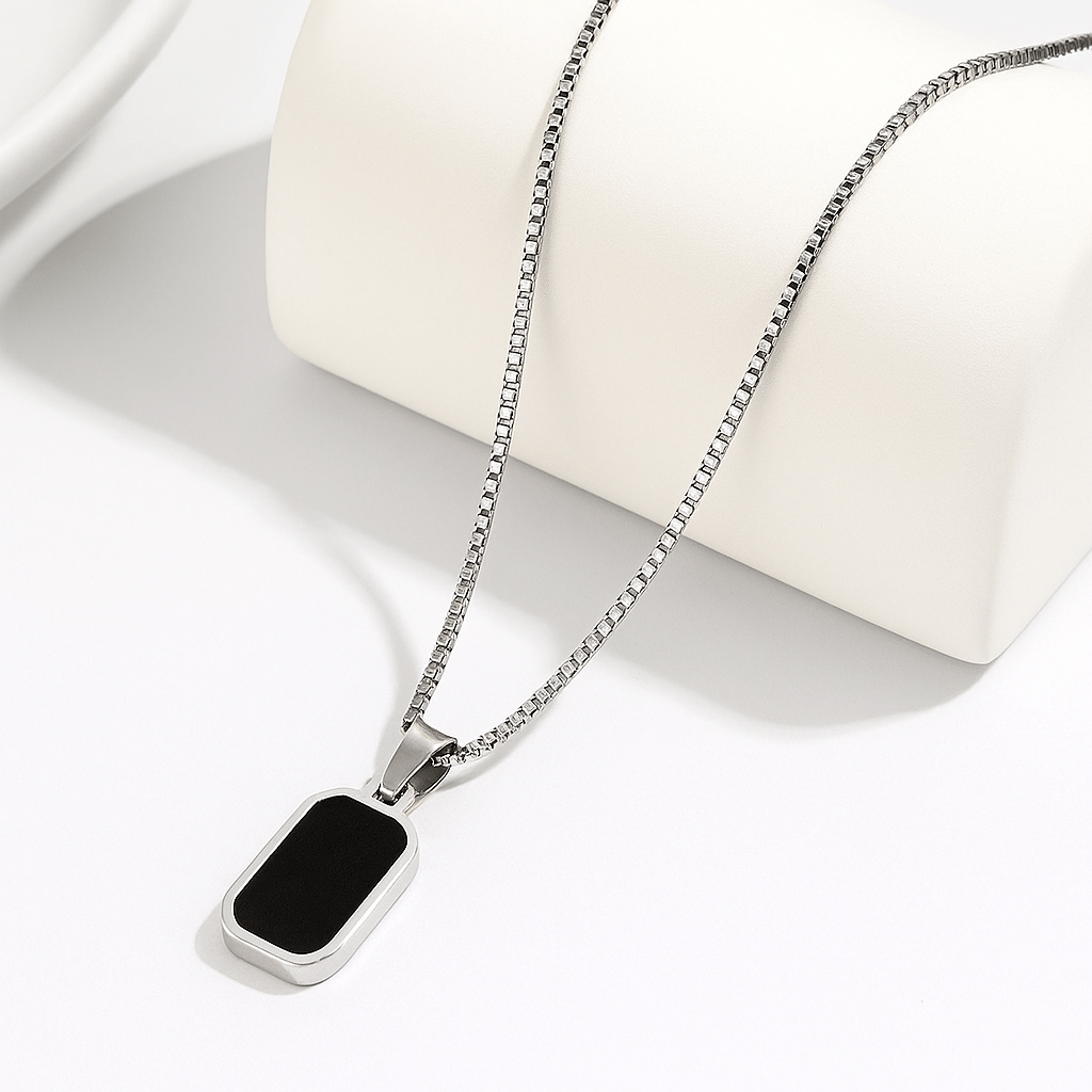 Stylish Onyx Pendant Silver Plated Stainless Steel Pendant Chain for Men – Black Rectangle Pendant Necklace Stylish Onyx Pendant Silver Plated Stainless Steel Pendant Chain for Men – Black Rectangle Pendant Necklace