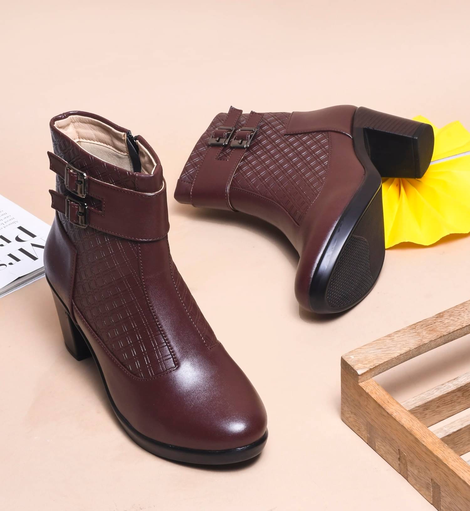     			Try me Brown Women's Ankle Length Boots