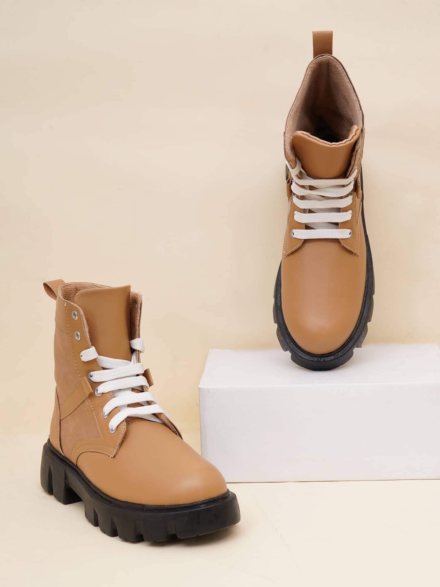     			Try me Tan Women's Mid Calf Length Boots