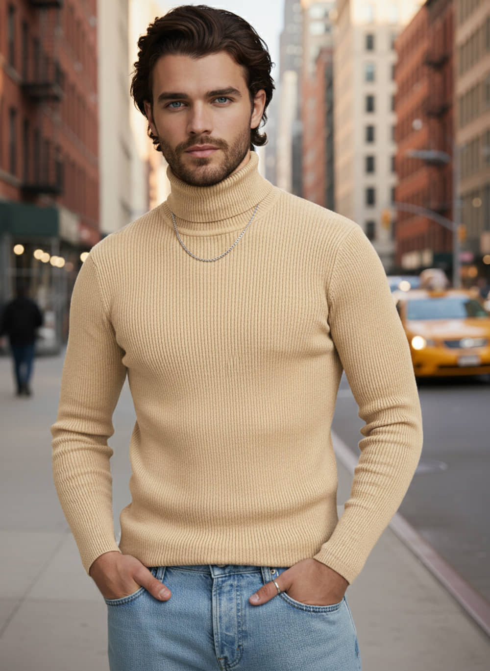 VIOUR Polyster High Neck Men's Full Sleeves Pullover Sweater - Beige ( Pack of 1 )