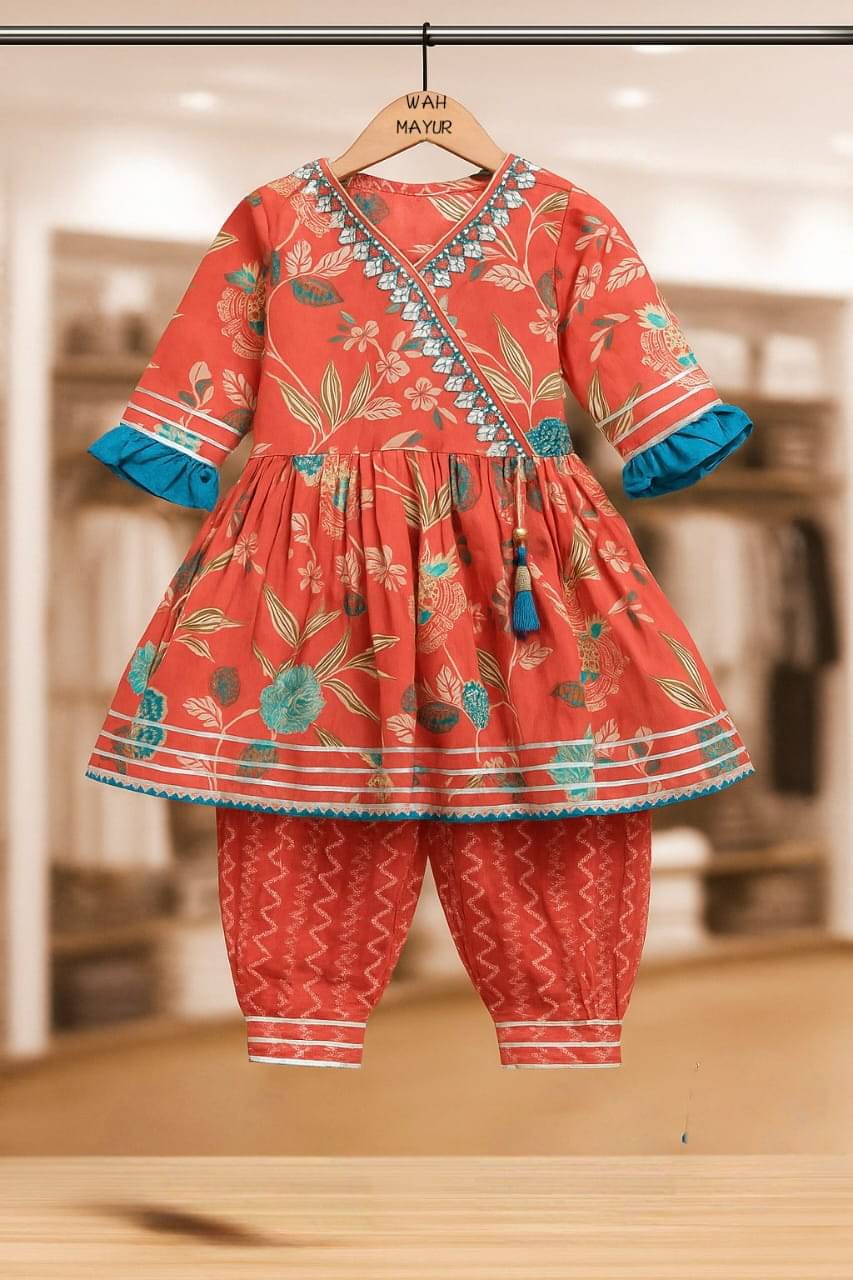     			Wah Mayur Girls Cotton Kurti with Salwar ( Pack of 1 , Pink )