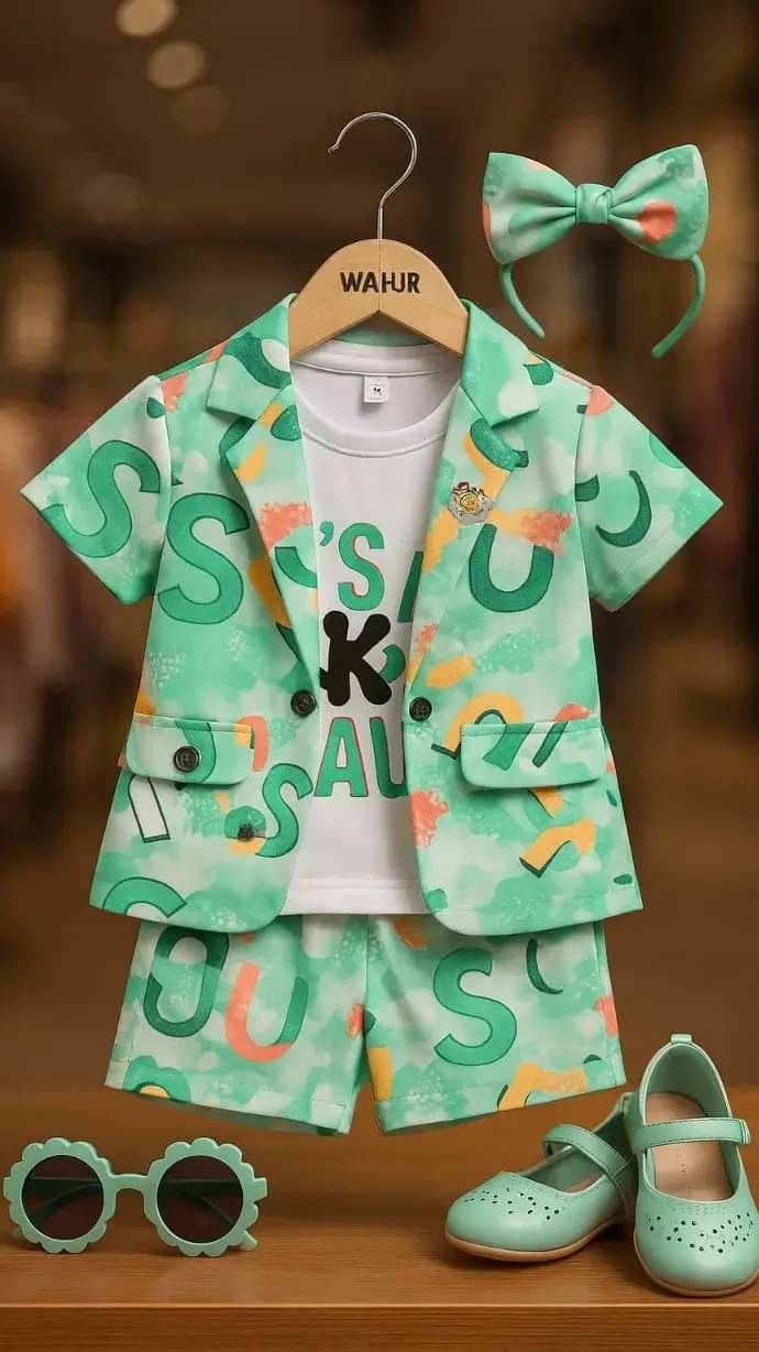     			Wah Mayur Pack of 1 Girls Cotton Blend T-shirt & Shorts ( Green )
