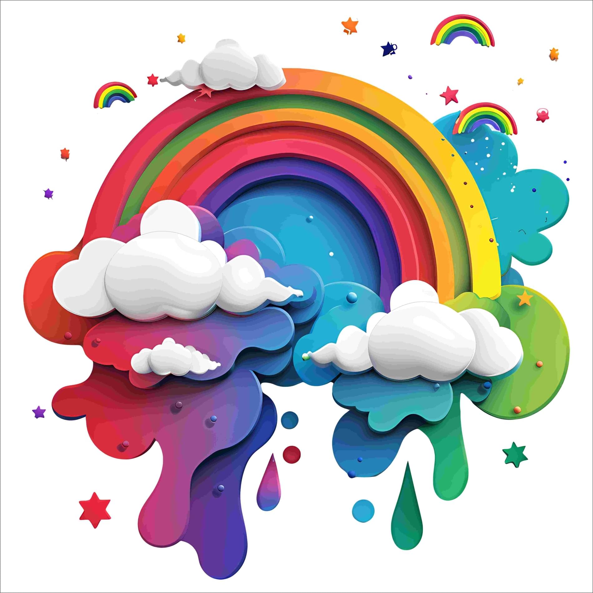     			Watercolor Clouds with Rainbow Vinyl Wall Sticker | 18x18 Inches Colorful Paint Drops Kids Room Decor