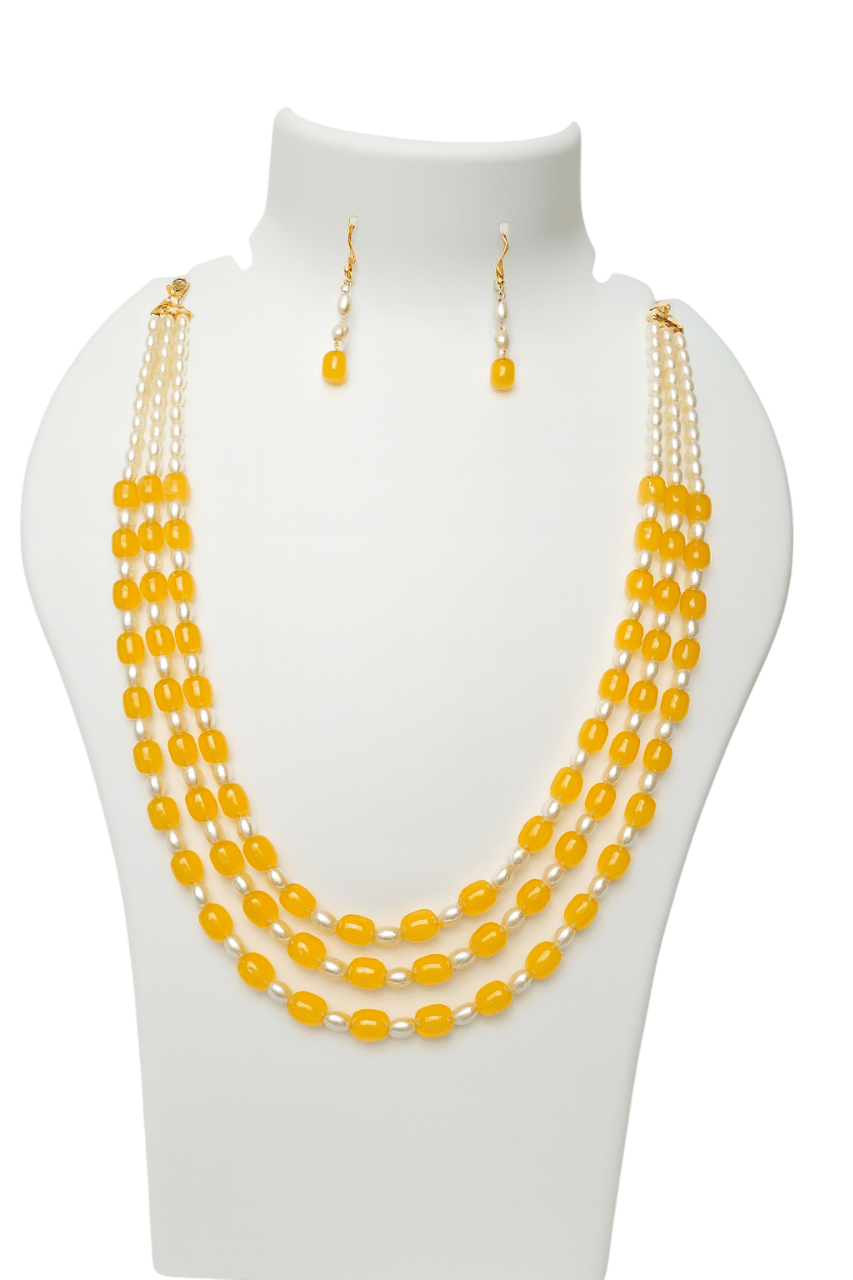    			draky jewels Yellow Glass Necklace Set ( Pack of 1 )