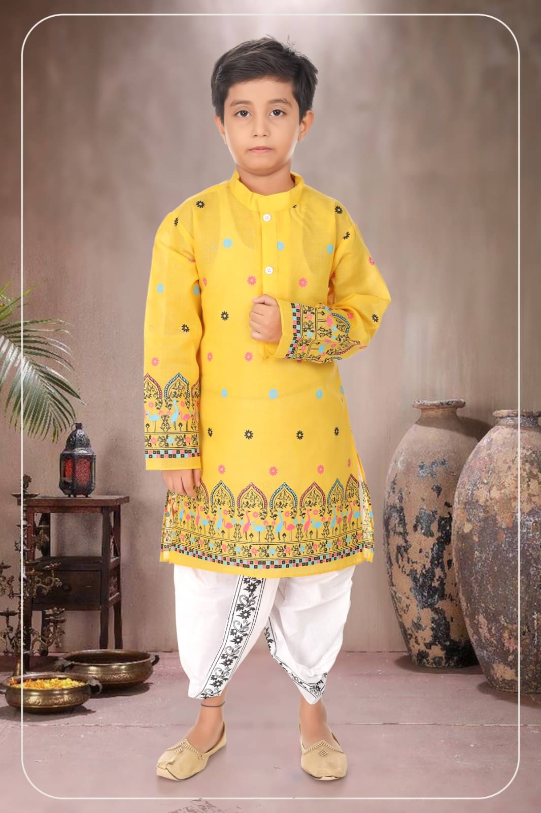     			s muktar garments Boys Cotton Blend Yellow Dhoti Kurta Set ( Pack of 1 )