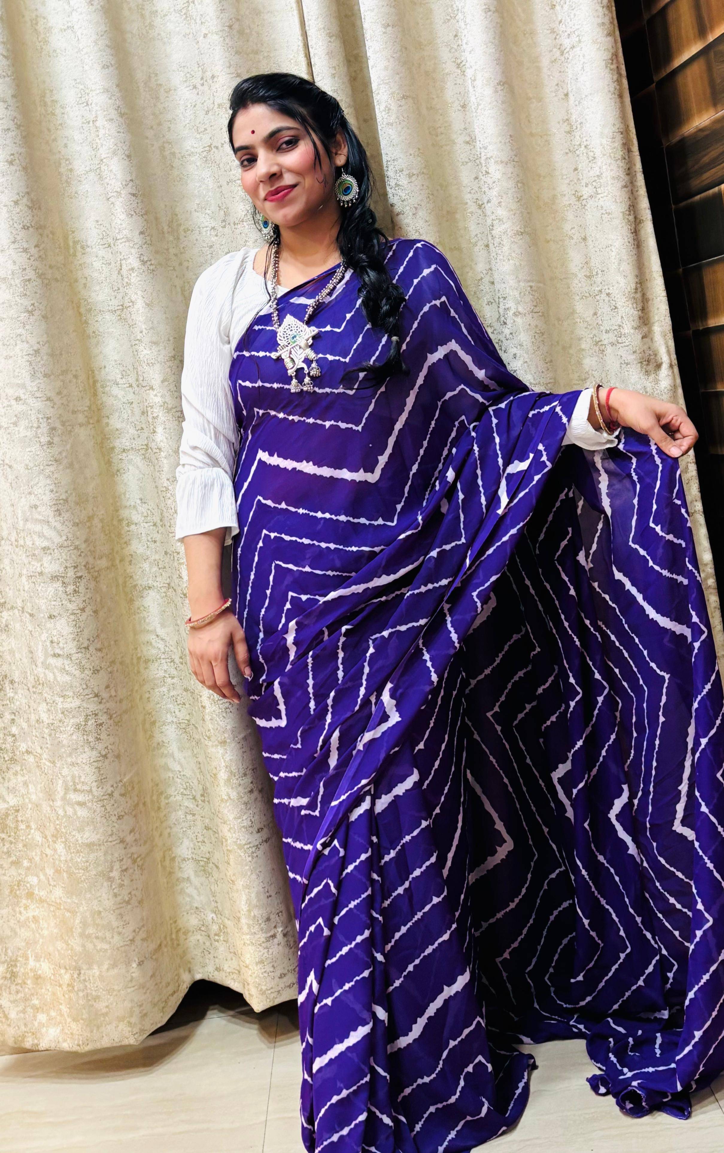     			ANAND SAREES Georgette Printed Ilkal Saree With Unstitched Blouse Piece ( Purple )