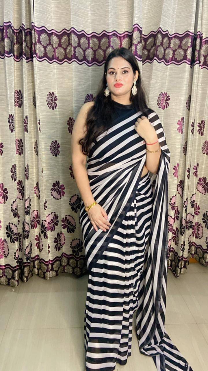 ANAND SAREES Georgette Striped Ilkal Saree With Unstitched Blouse Piece ( Black )     			ANAND SAREES Georgette Striped Ilkal Saree With Unstitched Blouse Piece ( Black )