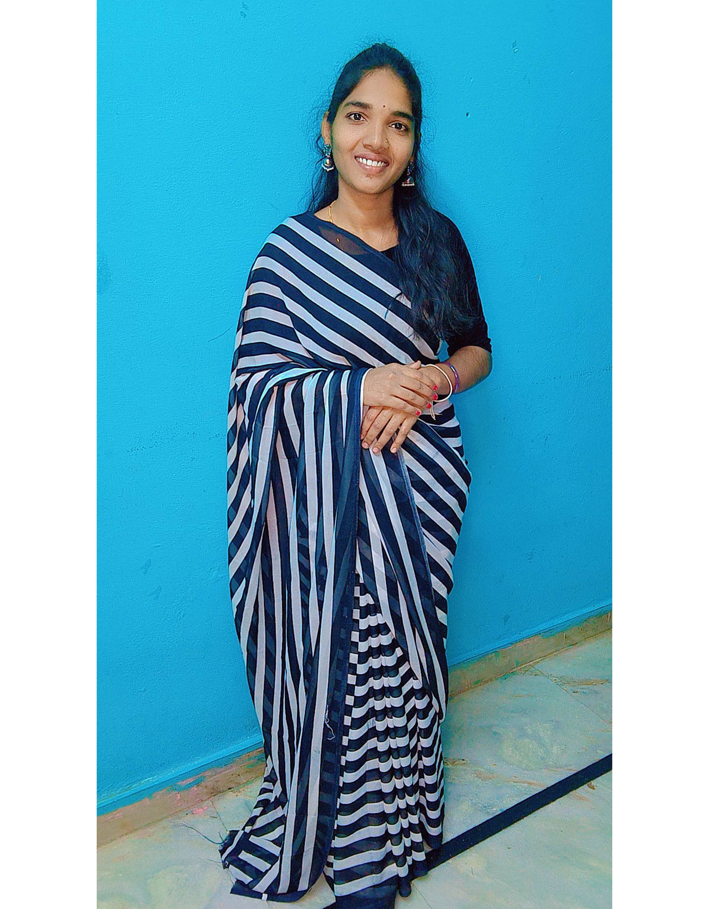 ANAND SAREES Georgette Striped Ilkal Saree With Unstitched Blouse Piece ( Black ) ANAND SAREES Georgette Striped Ilkal Saree With Unstitched Blouse Piece ( Black )