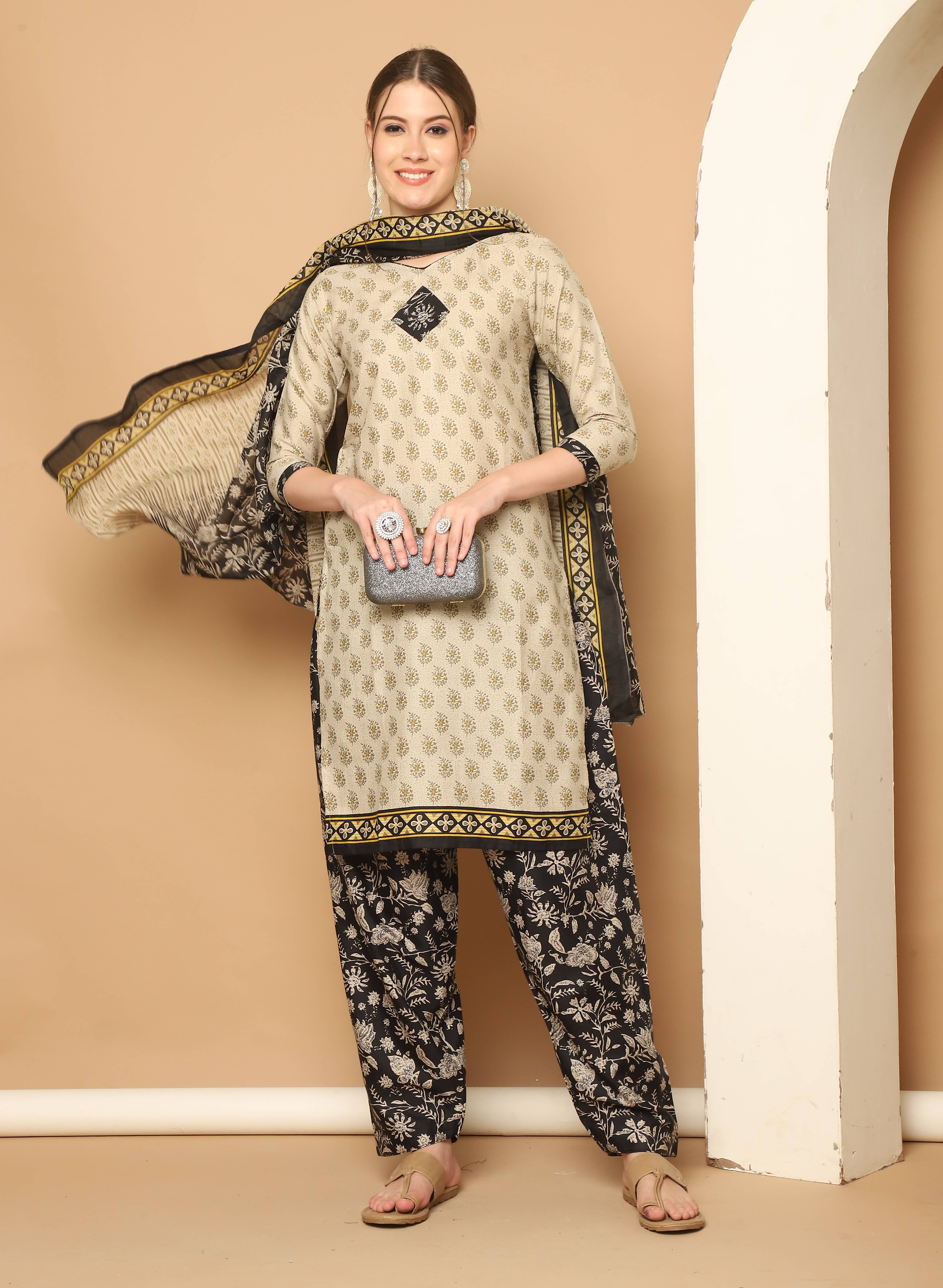     			Aaradhya Fashion Women Cotton Blend Printed Straight Kurti With Patiala Salwar ( Beige )
