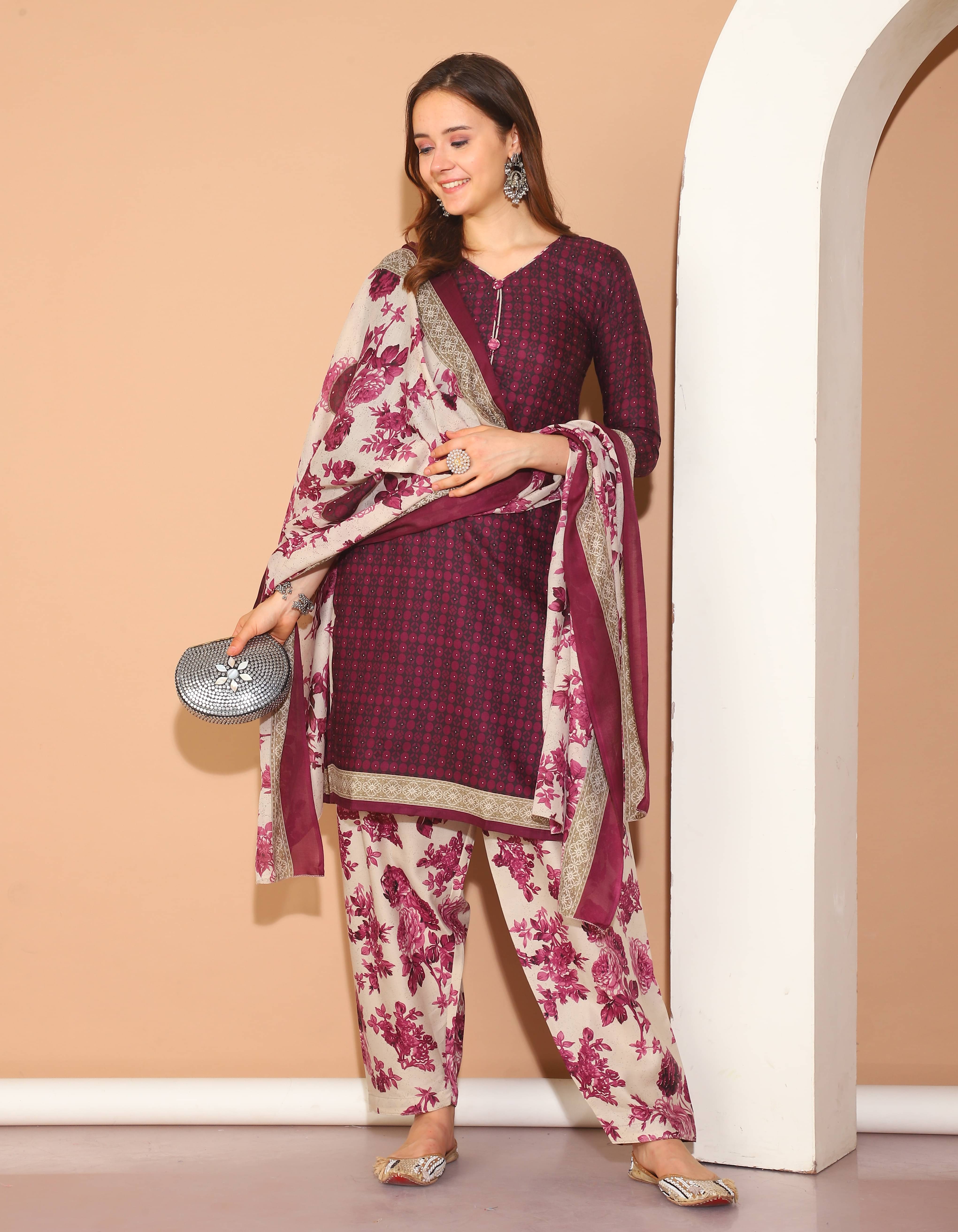 Aaradhya Fashion Women Cotton Blend Printed Straight Kurti With Patiala Salwar ( Wine ) Aaradhya Fashion Women Cotton Blend Printed Straight Kurti With Patiala Salwar ( Wine )