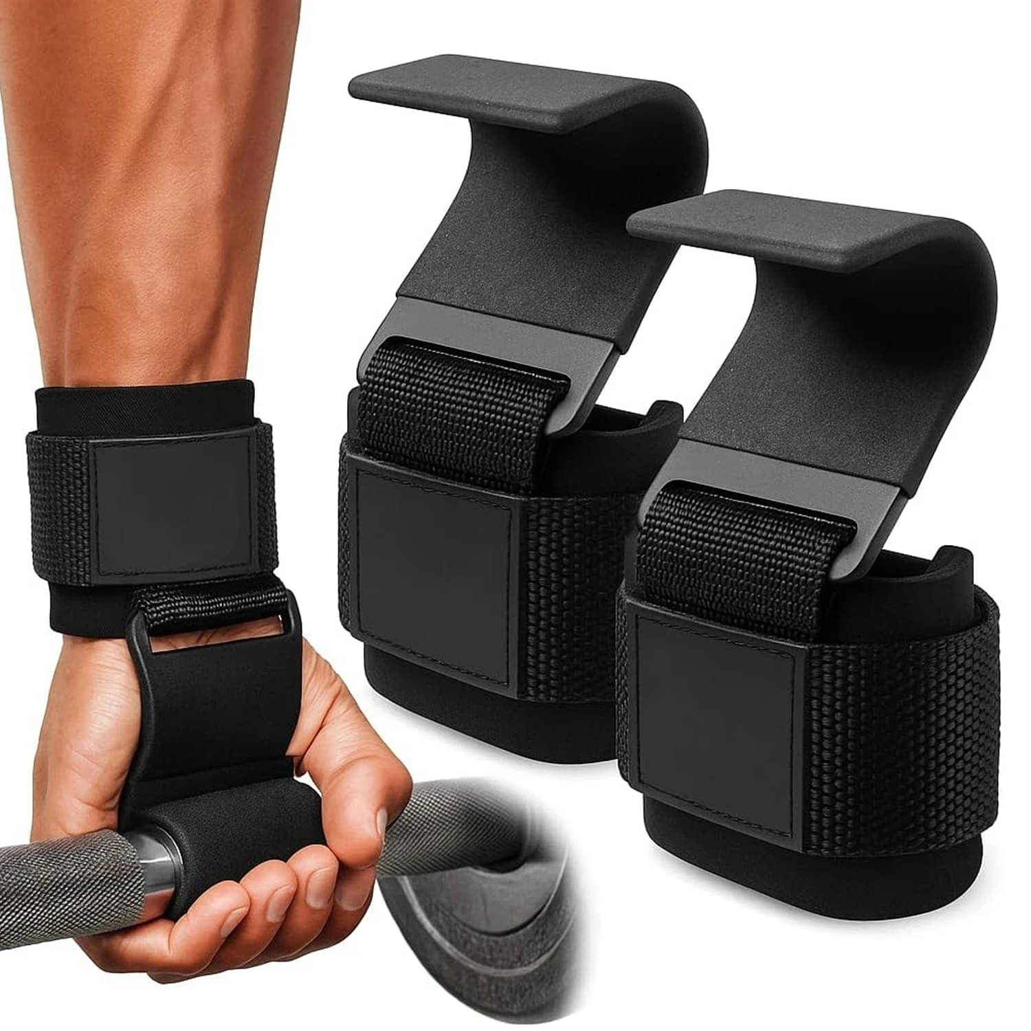     			CRAYLUXE 2pcs Weight Lifting Hook | Heavy Duty Steel Hooks with Neoprene Wrist Support