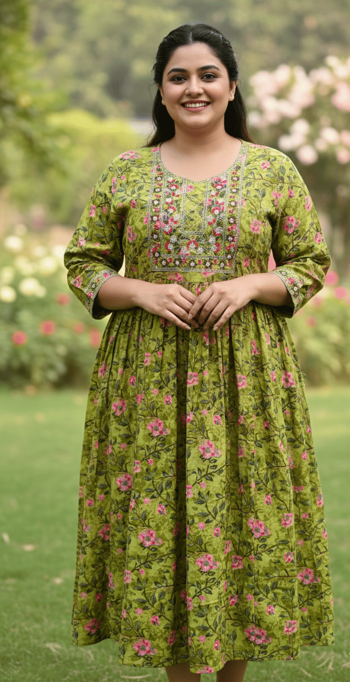 Flavia Creation Women Cotton Gown ( Green )