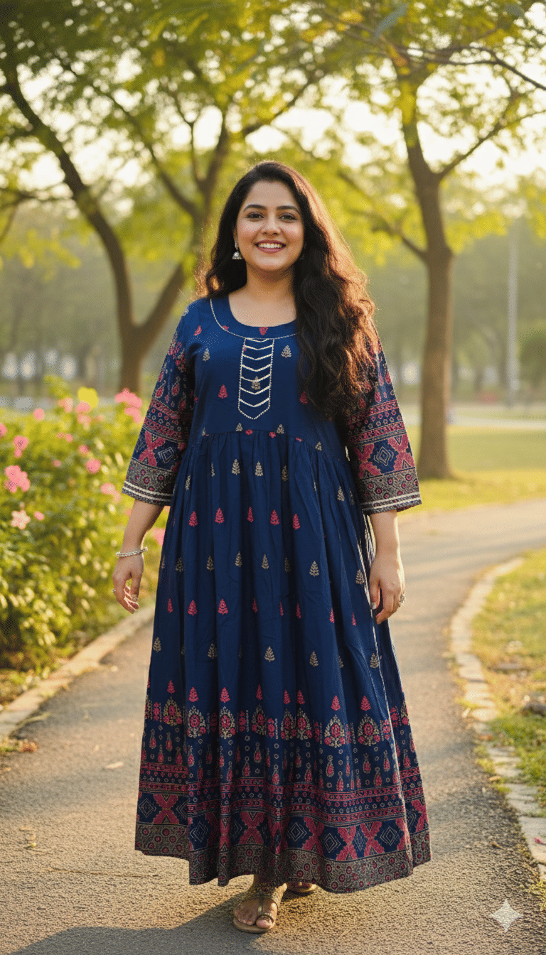 Flavia Creation Women Cotton Gown ( Blue )