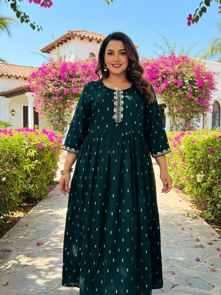 Flavia Creation Women Cotton Gown ( Green )
