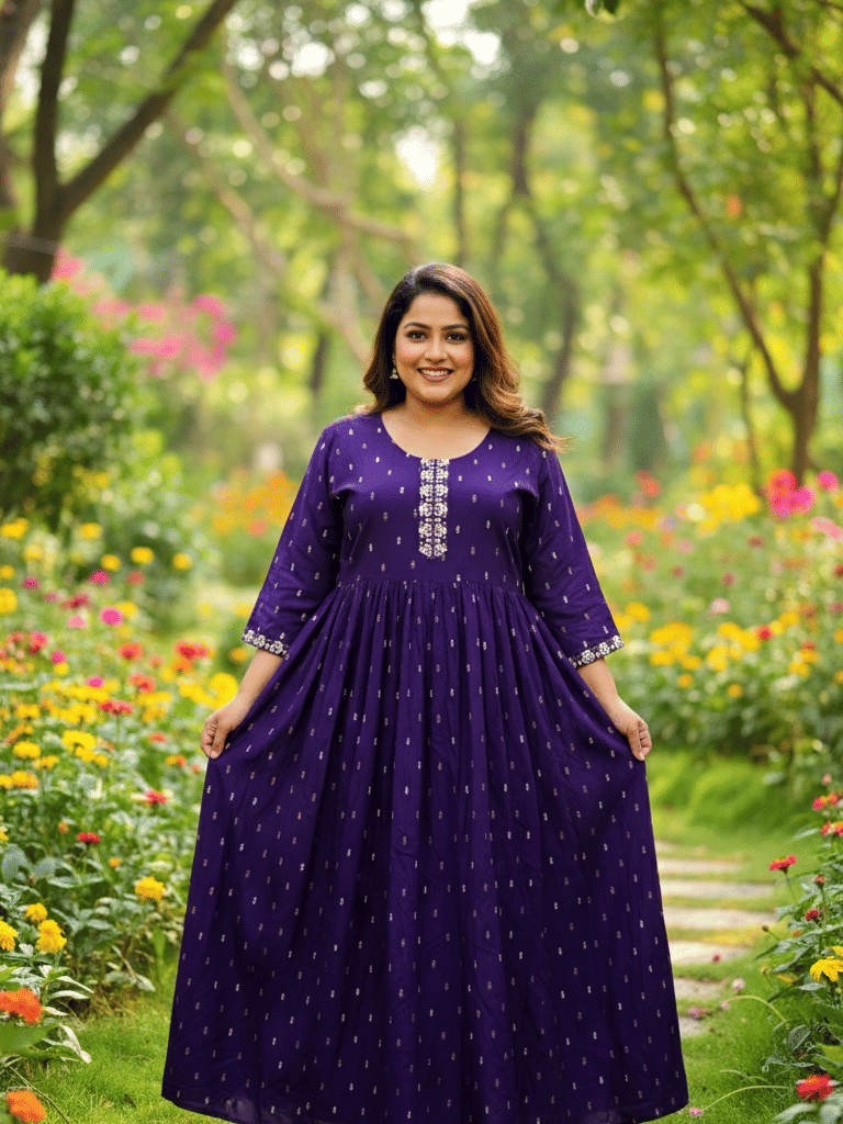 Flavia Creation Women Cotton Gown ( Purple )