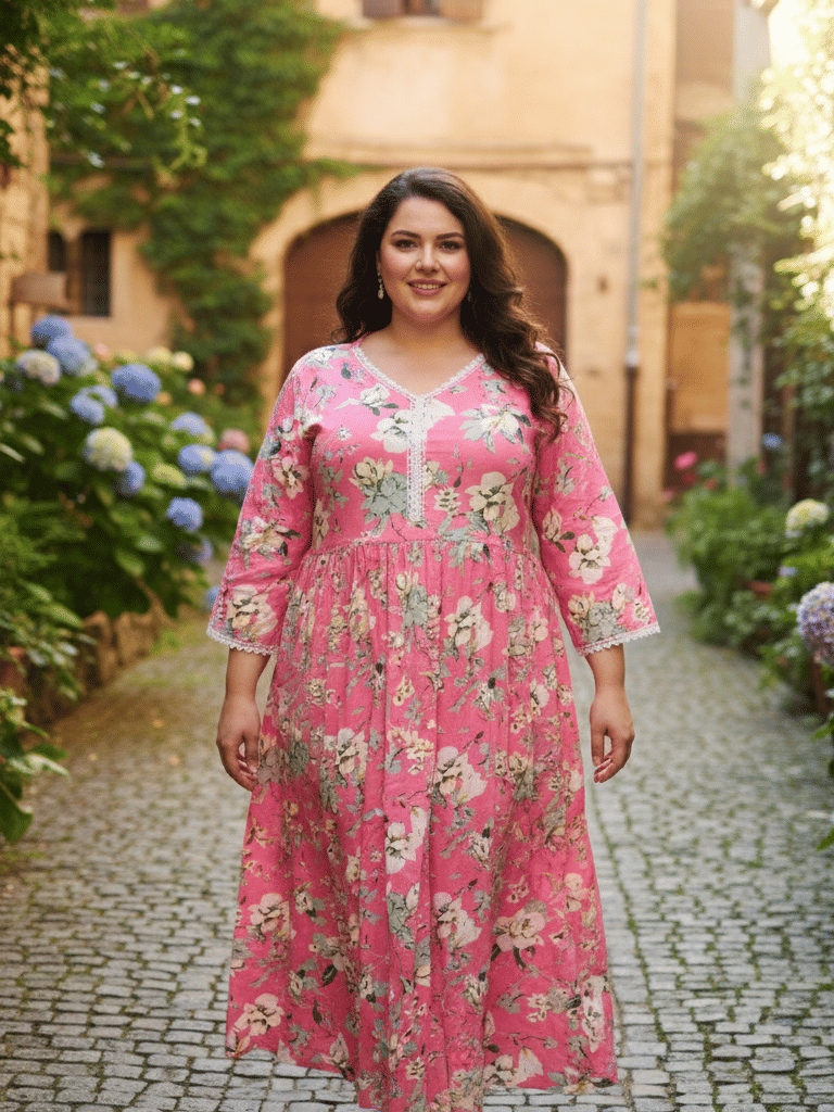 Flavia Creation Women Cotton Gown ( Pink )