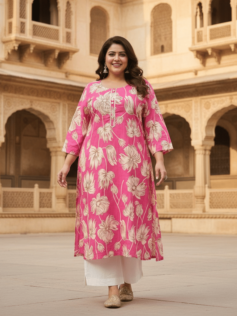 Flavia Creation Women Cotton Printed Straight Kurti ( Pink ) - Kurtis, Tunics | Buy online on ZillyBuy