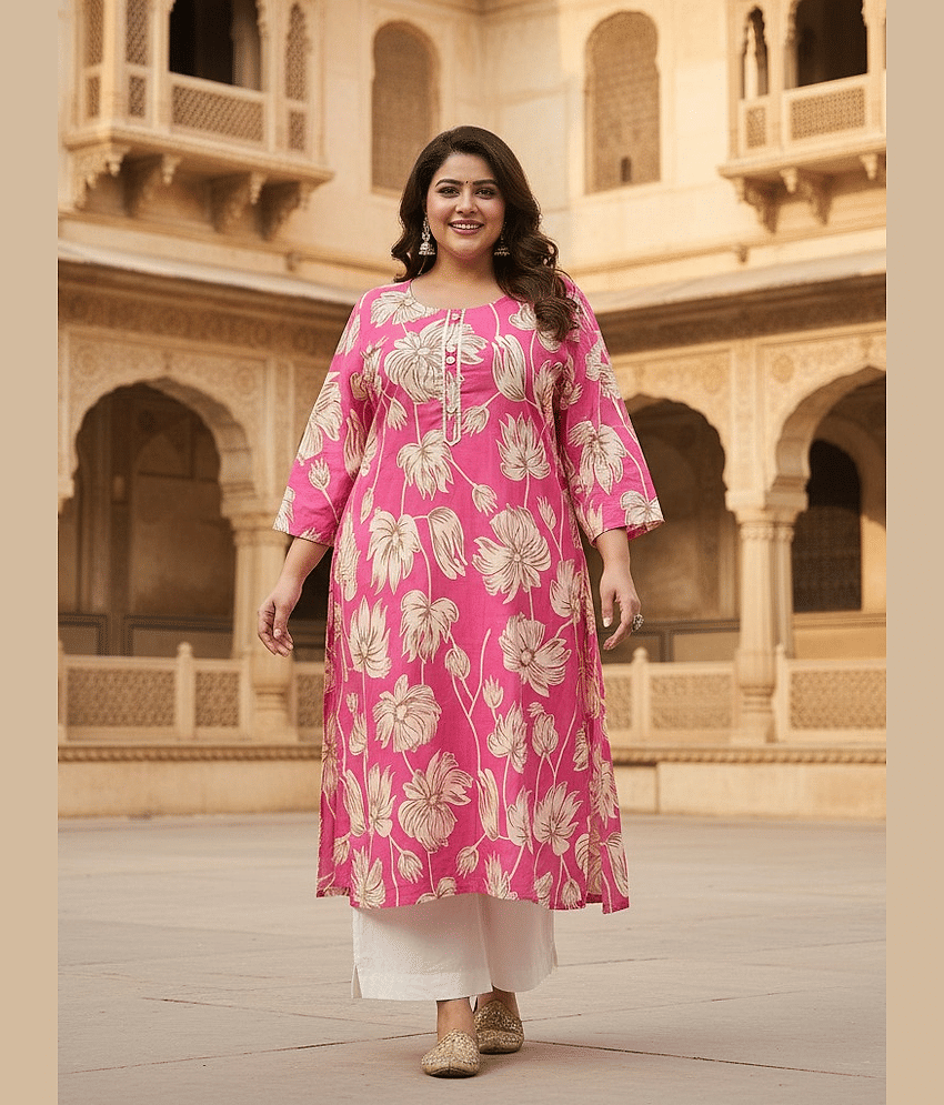 Flavia Creation Women Cotton Printed Straight Kurti ( Pink ) - Kurtis, Tunics | Buy online on ZillyBuy