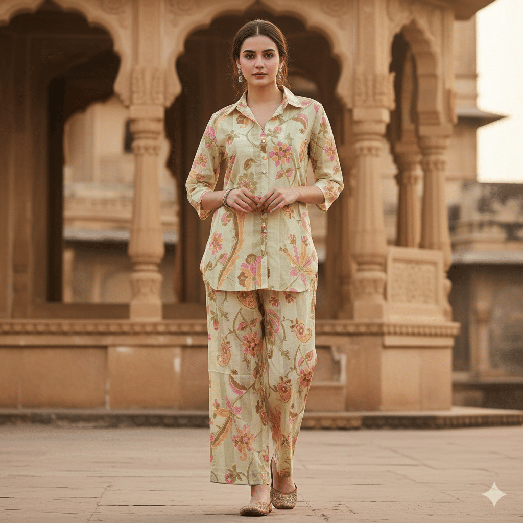     			Flavia Creation Women Printed Shirt With Trousers Co-Ord Set ( Multi Color )