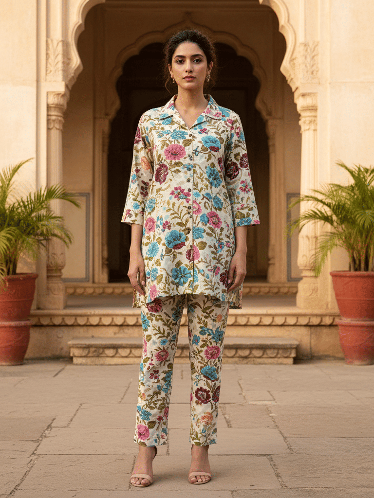     			Flavia Creation Women Printed Shirt With Trousers Co-Ord Set ( Multi Color )