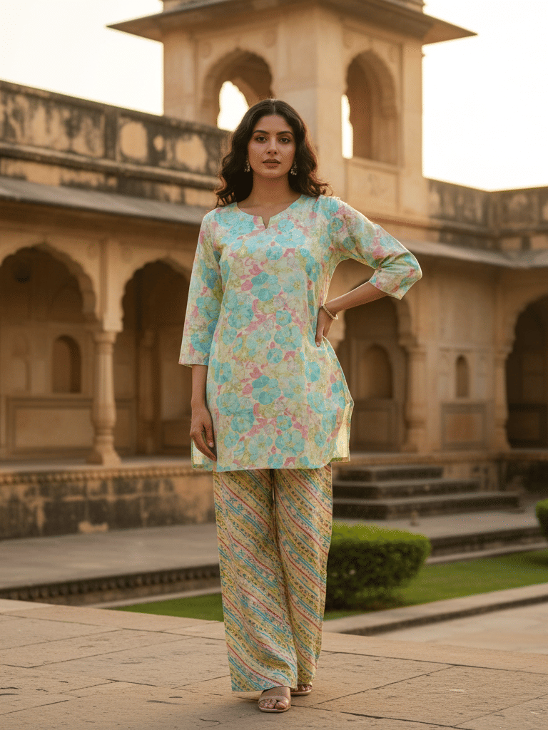     			Flavia Creation Women Printed Shirt With Trousers Co-Ord Set ( Multi Color )