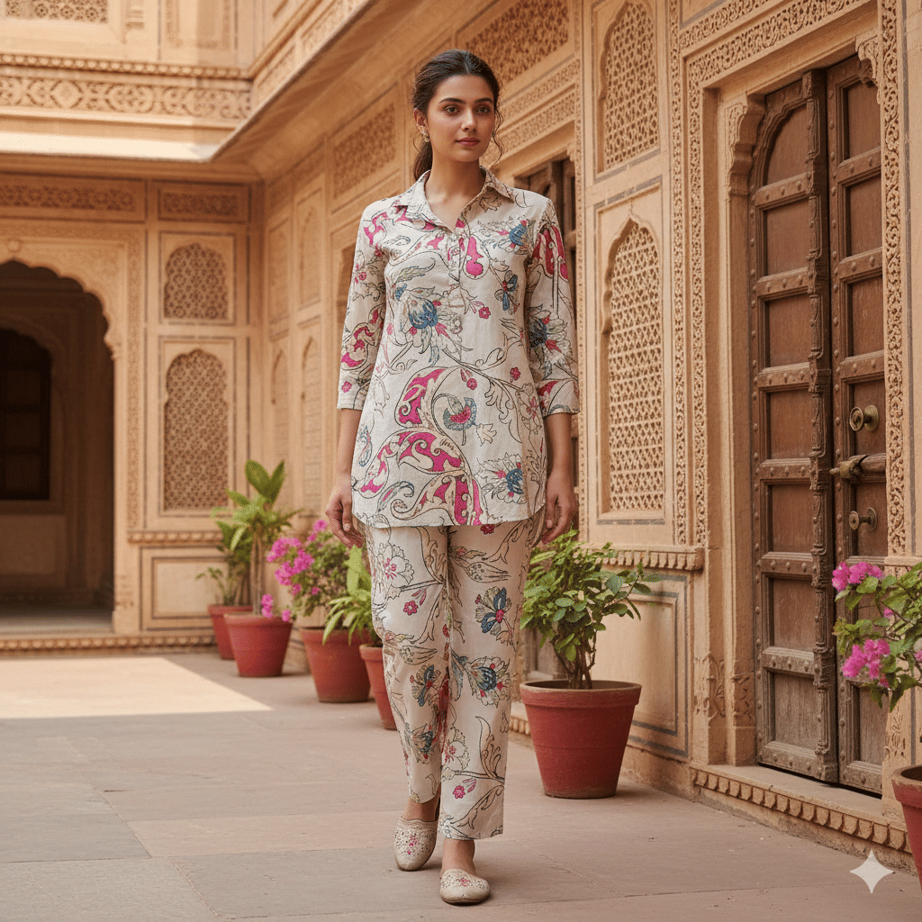     			Flavia Creation Women Printed Shirt With Trousers Co-Ord Set ( Multi Color )