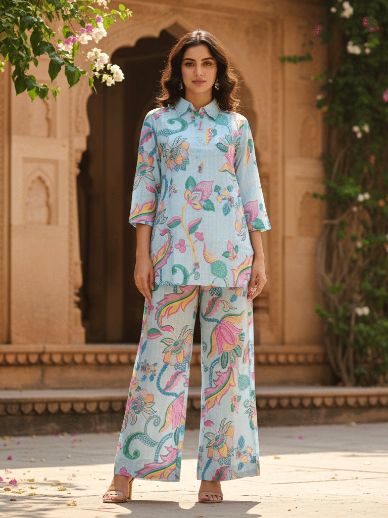     			Flavia Creation Women Printed Shirt With Trousers Co-Ord Set ( Multi Color )