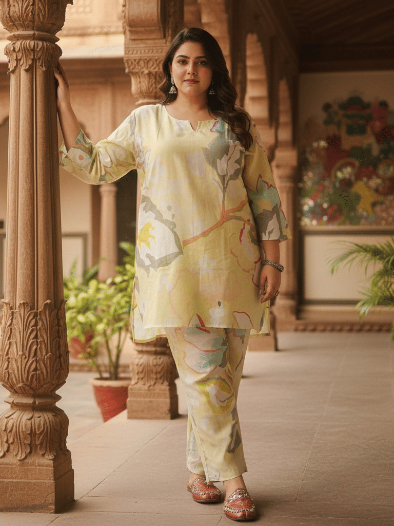 Flavia Creation Women Top With Trousers Co-Ord Set ( Yellow )