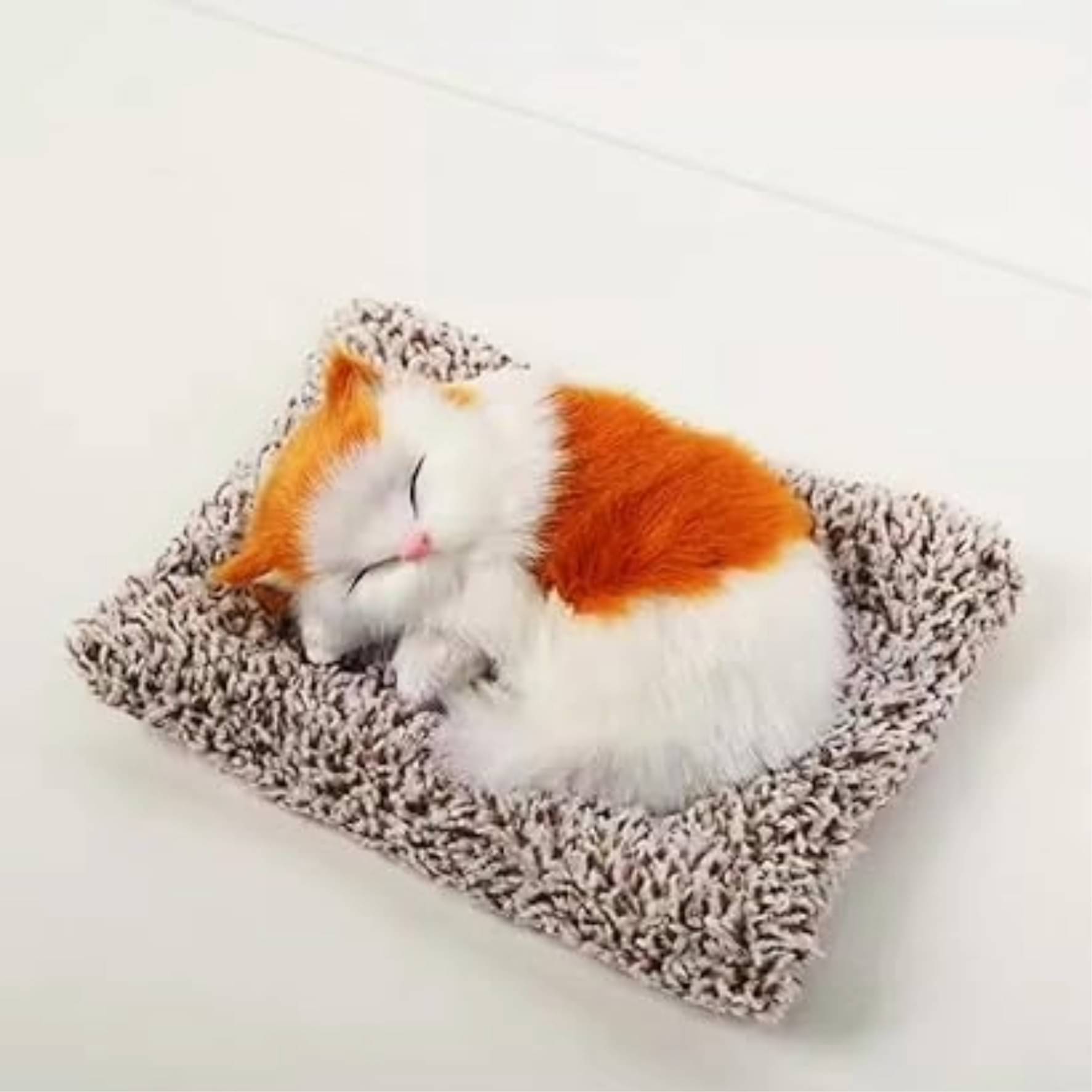     			GIFTY SOUL Sleeping Toy Cat Plush with Press Simulation Sound Breathing Cat on Cushion Mini and Kittens in Slipper for Office Desk Hand Toy Gift for Kids Boys Girls