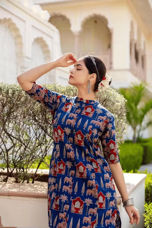 Generic Women Rayon Printed Anarkali Kurti ( Dark Blue ) Generic Women Rayon Printed Anarkali Kurti ( Dark Blue )