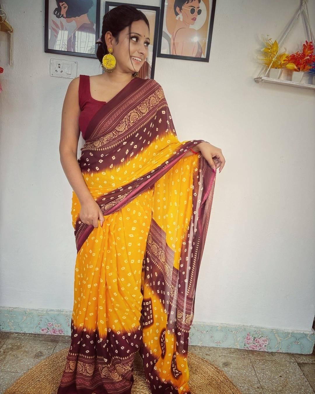 Kashvi Sarees Georgette Printed Ilkal Saree With Unstitched Blouse Piece ( Yellow )     			Kashvi Sarees Georgette Printed Ilkal Saree With Unstitched Blouse Piece ( Yellow )