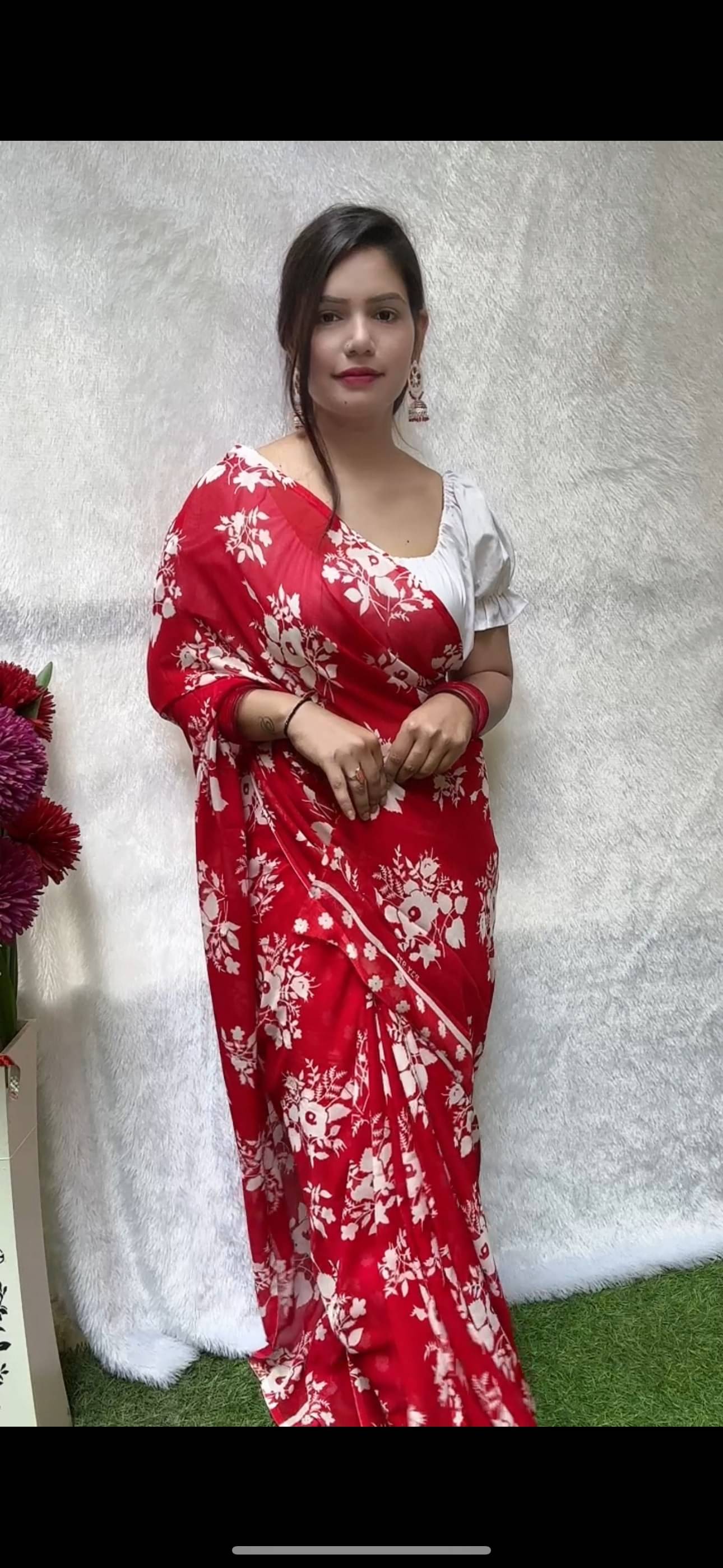 Kashvi Sarees Georgette Printed Ilkal Saree With Unstitched Blouse Piece ( Red )     			Kashvi Sarees Georgette Printed Ilkal Saree With Unstitched Blouse Piece ( Red )