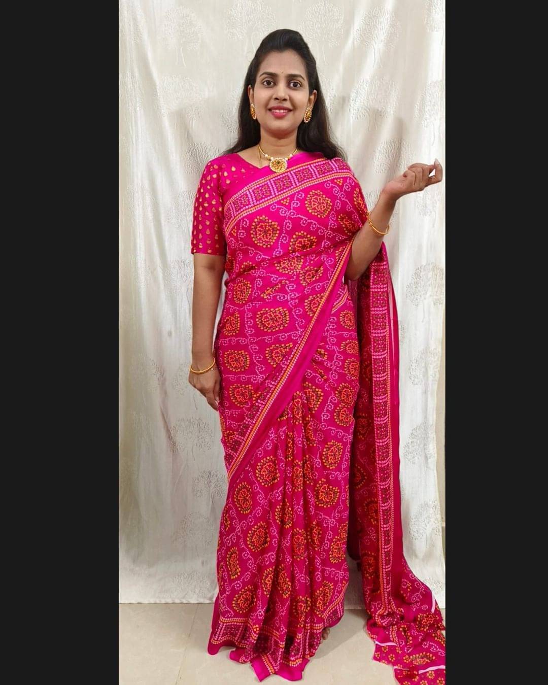     			Kashvi Sarees Georgette Printed Ilkal Saree With Unstitched Blouse Piece ( Pink )