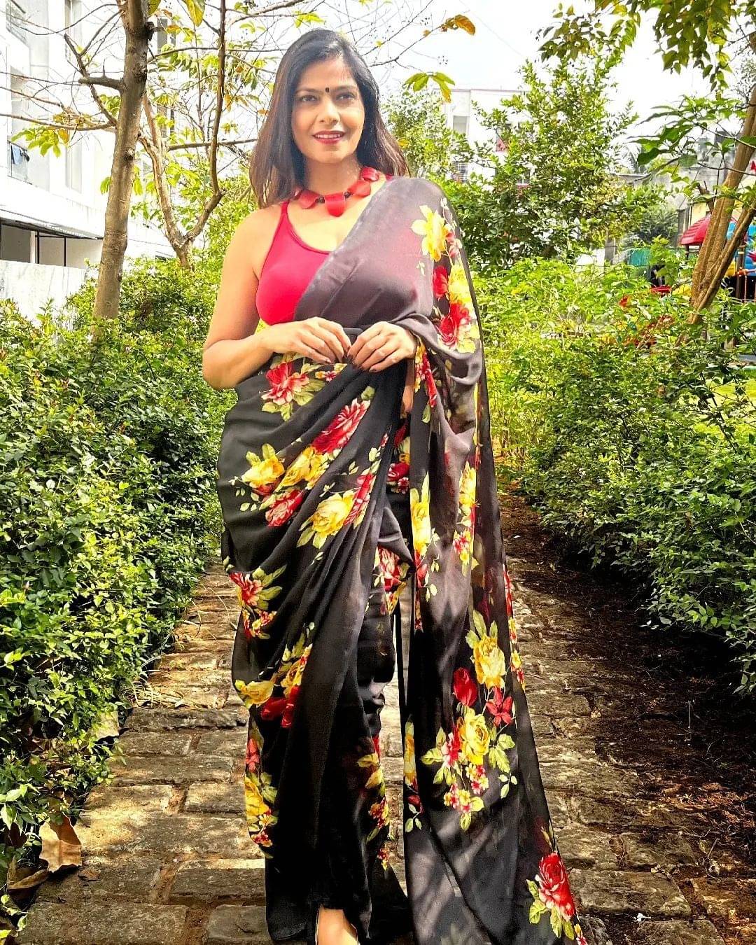     			Kashvi Sarees Georgette Printed Ilkal Saree With Unstitched Blouse Piece ( Black )