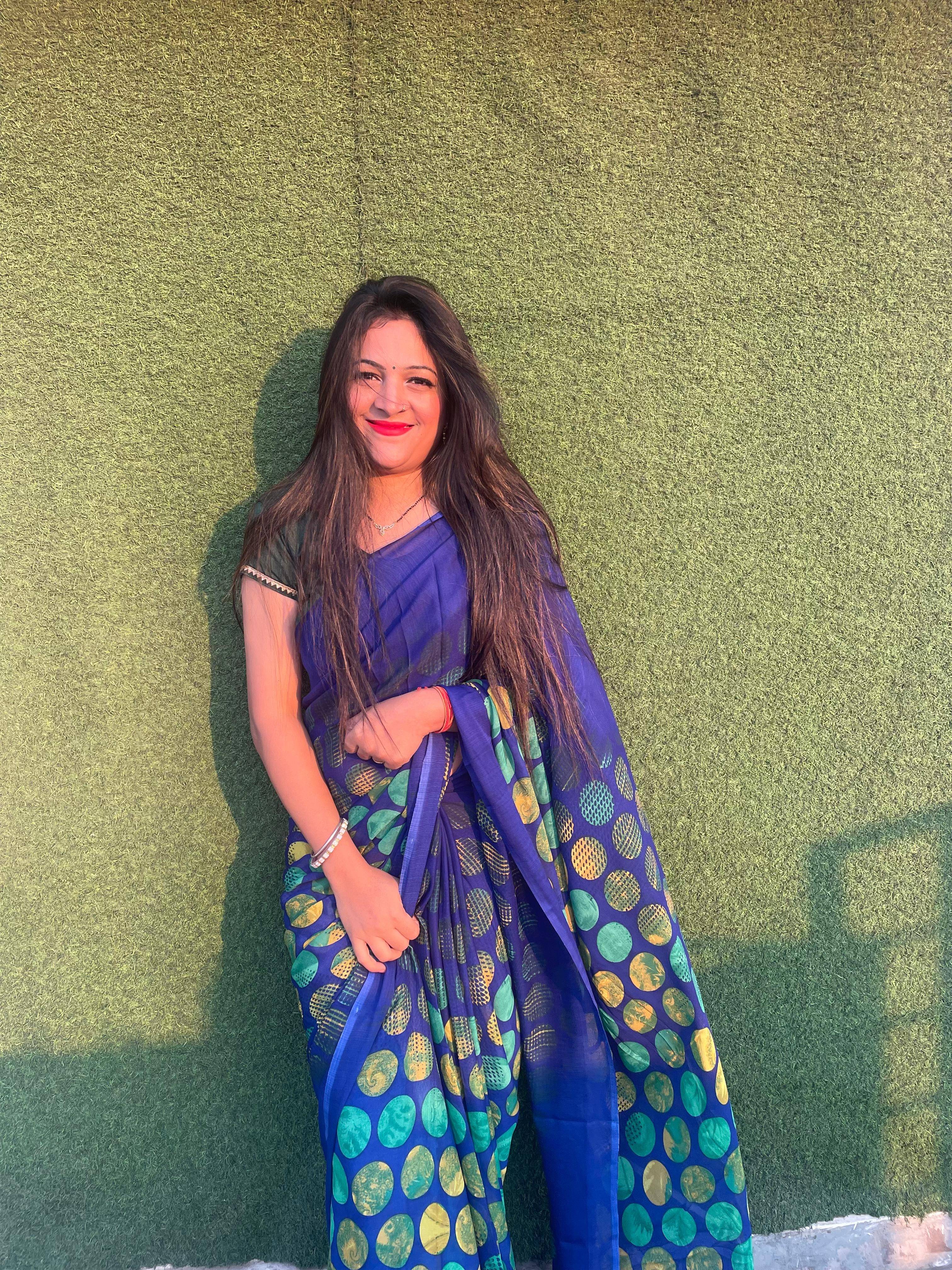     			Kashvi Sarees Georgette Printed Ilkal Saree With Unstitched Blouse Piece ( Blue )