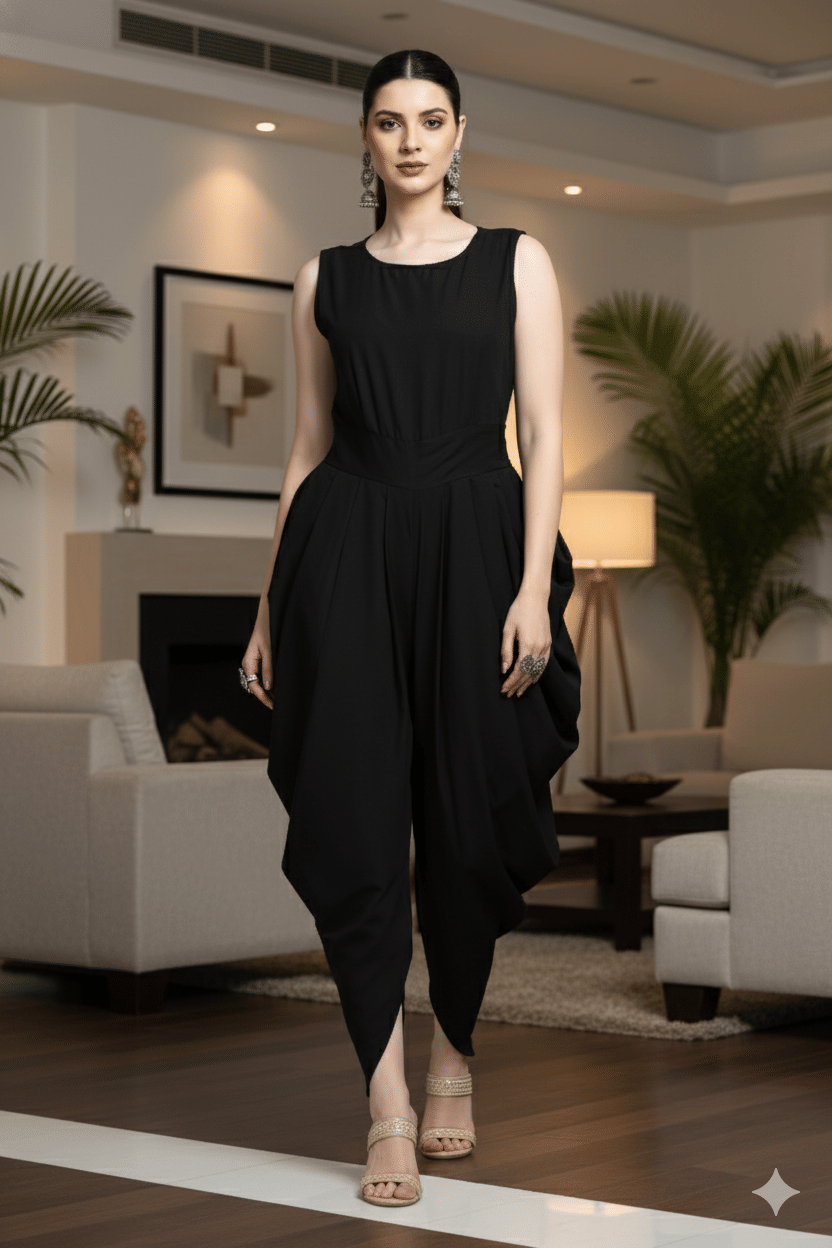 Lihana Women Crepe Jumpsuit ( Black )