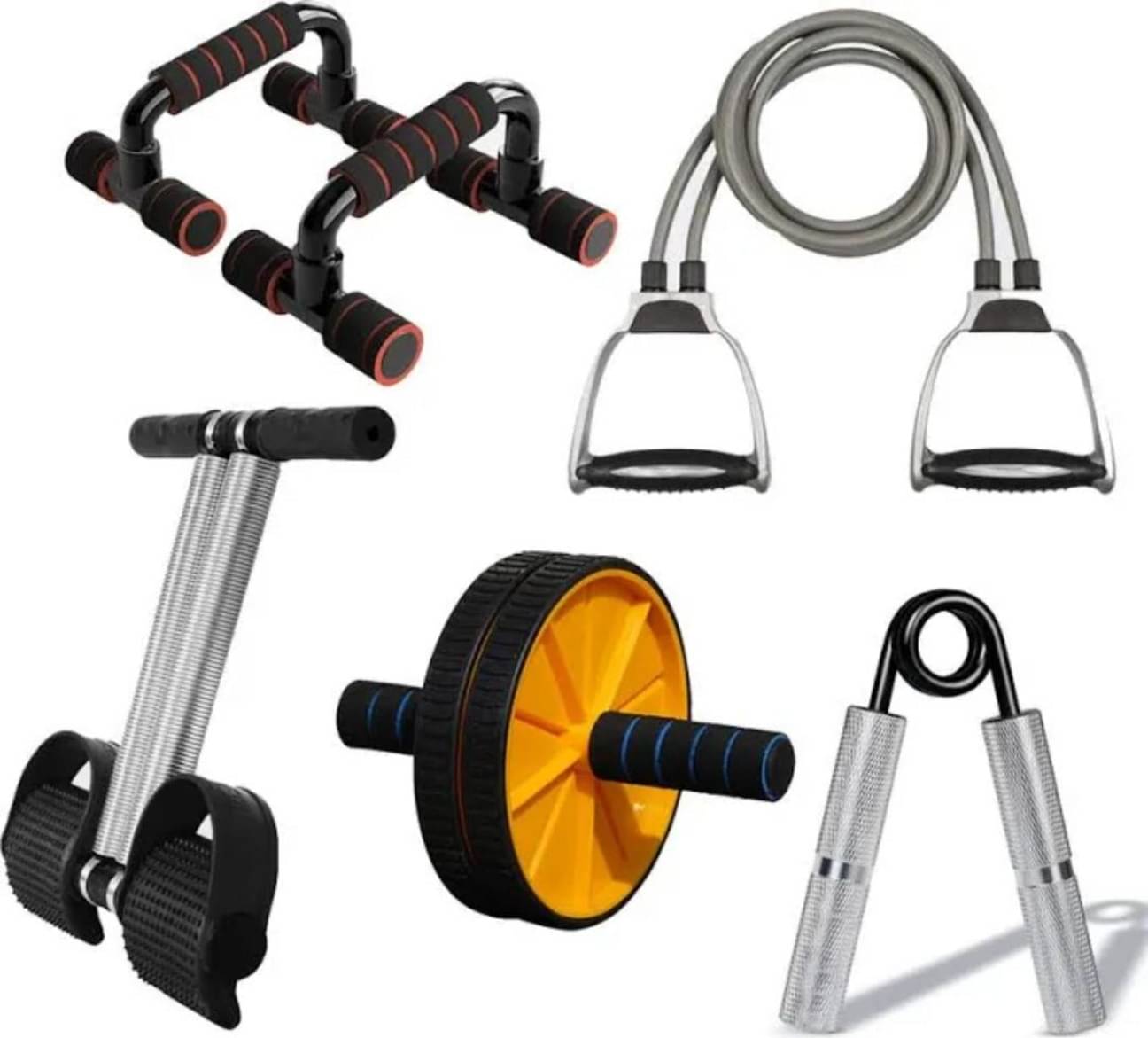 MAGZI-DOUBLE TUMMY TRIMMER TONING TUBE PUSHUP BAR & AB ROLLER METAL HAND GRIP FITNESS EXECISER MAGZI-DOUBLE TUMMY TRIMMER TONING TUBE PUSHUP BAR & AB ROLLER METAL HAND GRIP FITNESS EXECISER