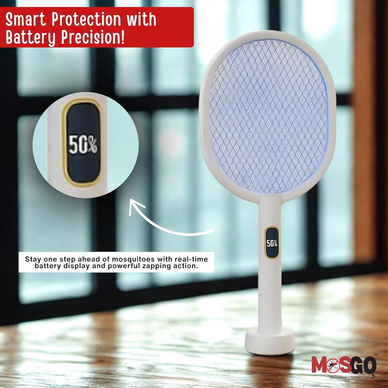    			MOSGO Rechargable Mosquito rackets - 1850 mAh Electric Insect Killer Indoor, Outdoor