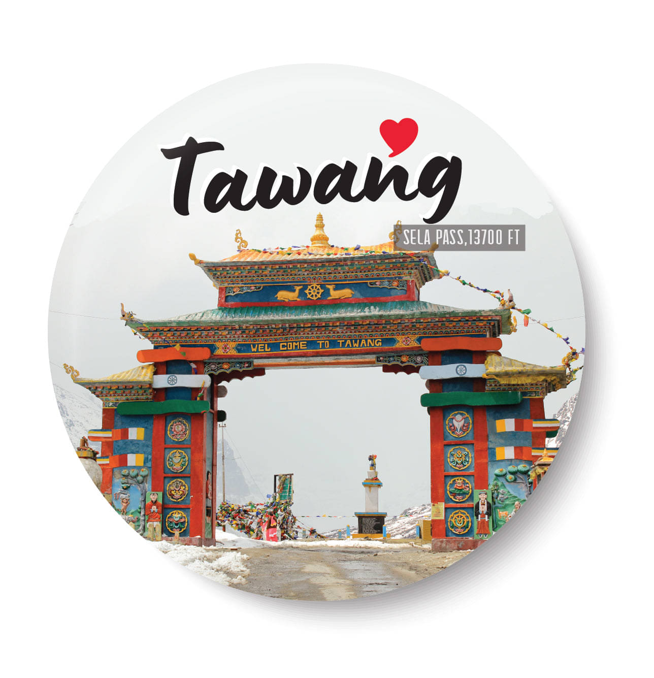     			PEACOCKRIDE Love Tawang I Sela Pass Plastic Round Fridge Magnets Fridge Magnet - Pack of 1
