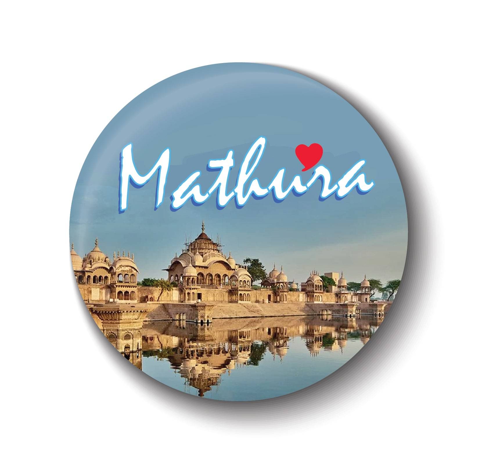 PEACOCKRIDE Love Mathura I Uttar Pradesh I Souvenir Plastic Round Fridge Magnets Fridge Magnet - Pack of 1     			PEACOCKRIDE Love Mathura I Uttar Pradesh I Souvenir Plastic Round Fridge Magnets Fridge Magnet - Pack of 1