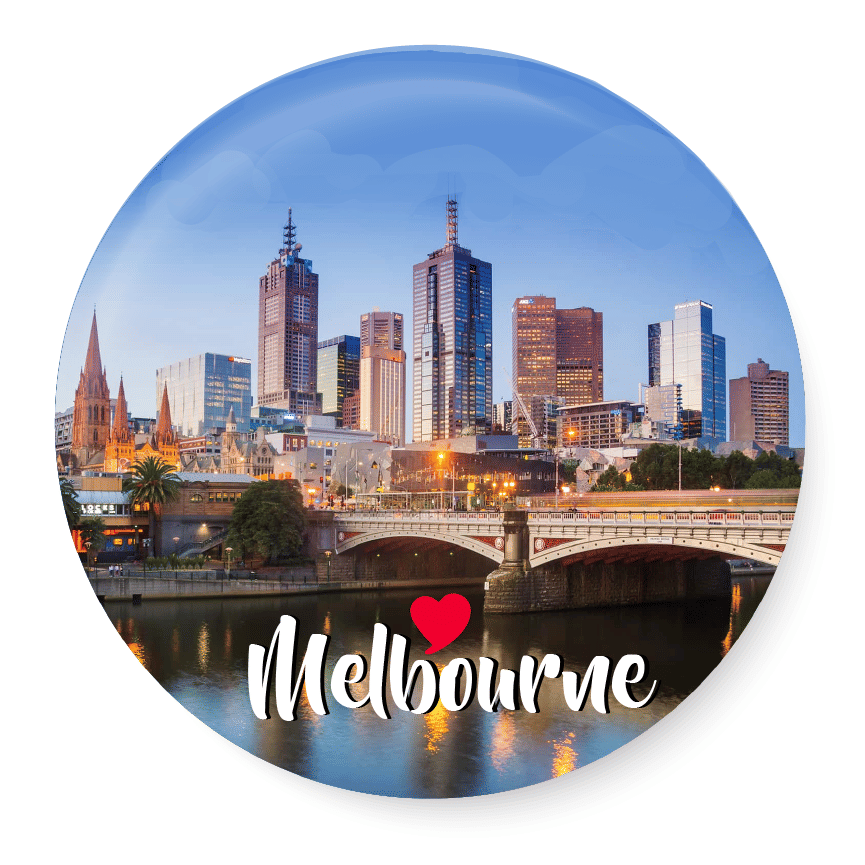 PEACOCKRIDE Melbourne I Australia Series I Souvenir Plastic Round Fridge Magnets Fridge Magnet - Pack of 1     			PEACOCKRIDE Melbourne I Australia Series I Souvenir Plastic Round Fridge Magnets Fridge Magnet - Pack of 1
