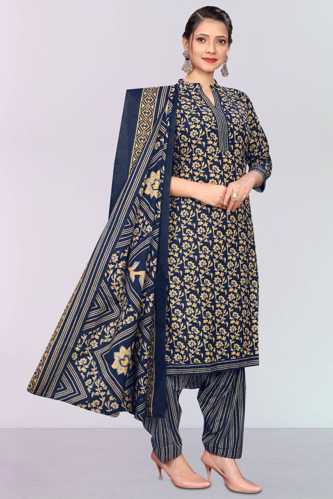 Rajnandini Women Cotton Blend Printed Straight Kurti With Patiala Salwar ( Navy Blue ) Rajnandini Women Cotton Blend Printed Straight Kurti With Patiala Salwar ( Navy Blue )