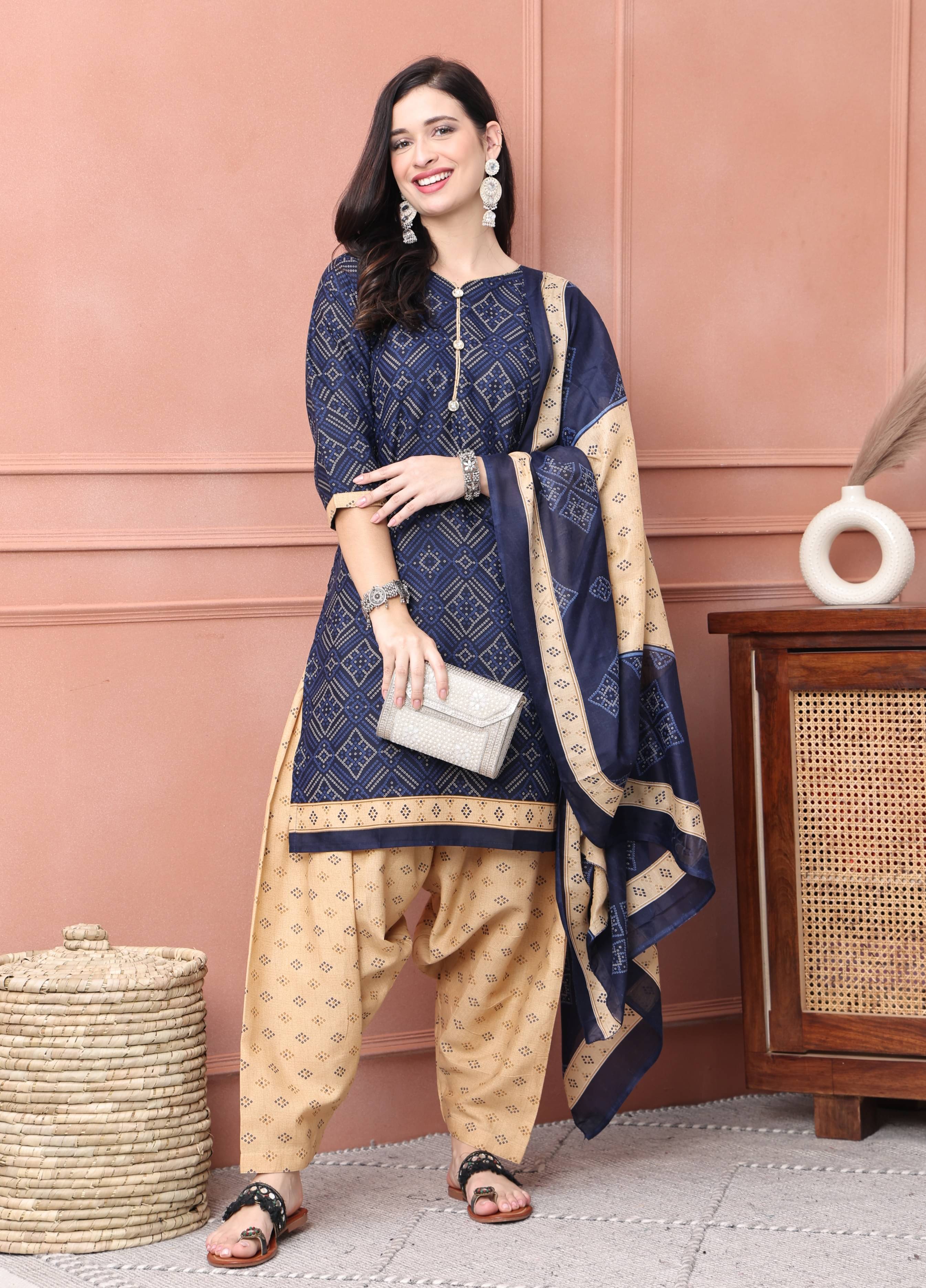 Rajnandini Women Cotton Blend Printed Straight Kurti With Patiala Salwar ( Navy Blue ) Rajnandini Women Cotton Blend Printed Straight Kurti With Patiala Salwar ( Navy Blue )