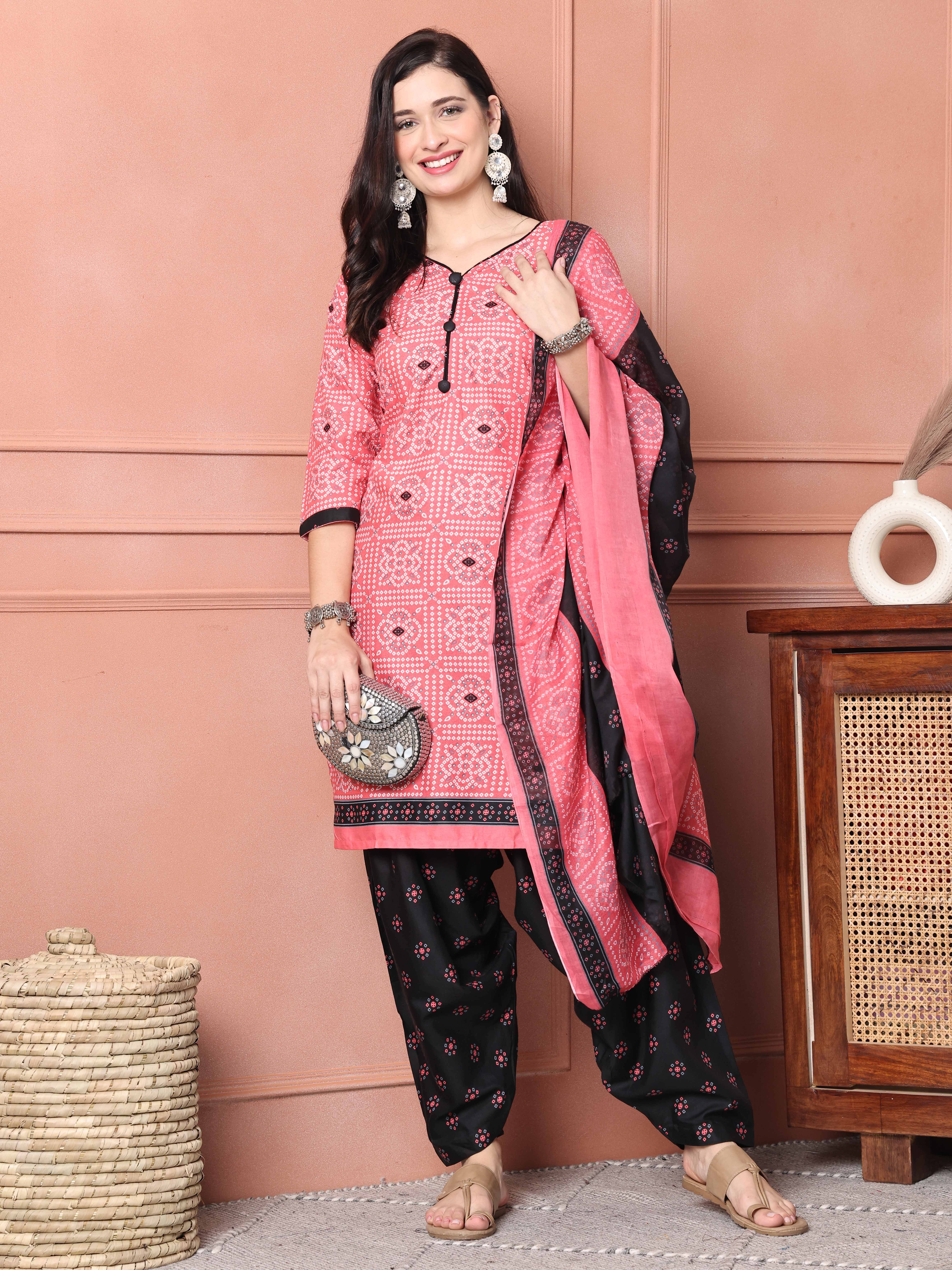 Rajnandini Women Cotton Blend Printed Straight Kurti With Patiala Salwar ( Pink ) Rajnandini Women Cotton Blend Printed Straight Kurti With Patiala Salwar ( Pink )