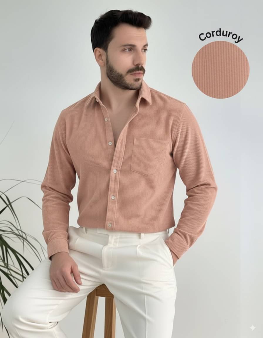     			Rigo Corduroy Oversized Fit Self Design Full Sleeves Men's Casual Shirt - Pink ( Pack of 1 )