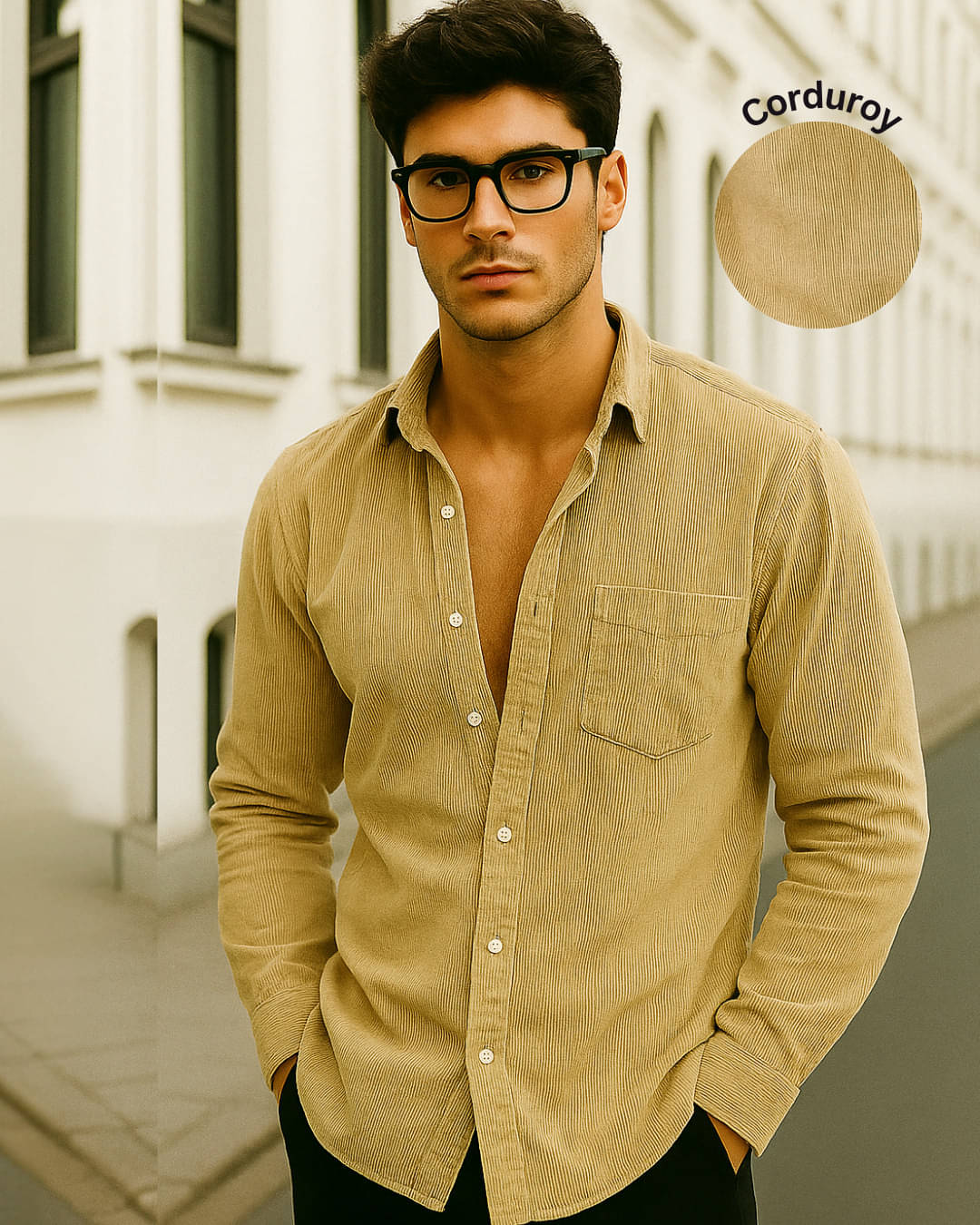     			Rigo Corduroy Oversized Fit Self Design Full Sleeves Men's Casual Shirt - Beige ( Pack of 1 )