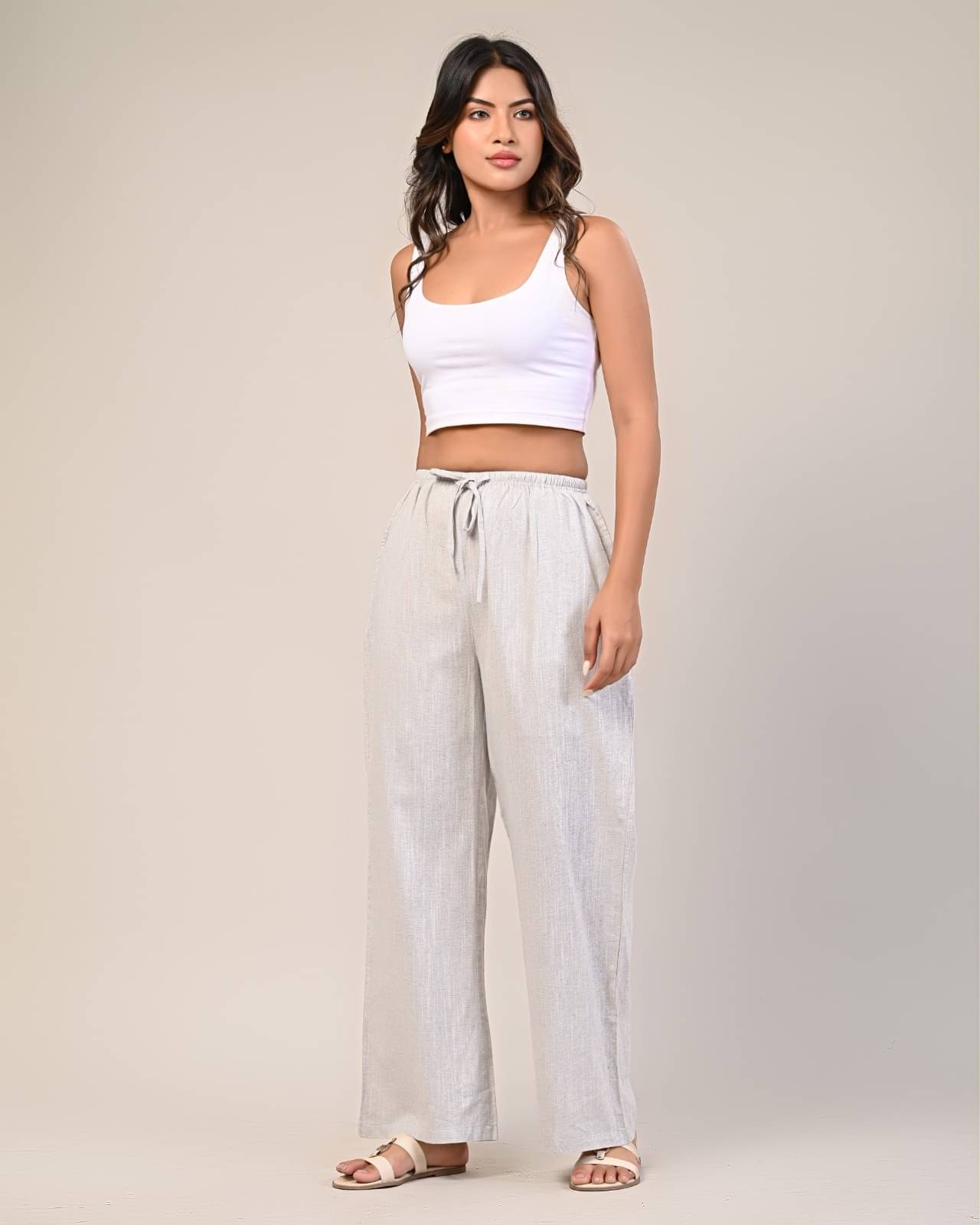     			SEREN MILANO Women Cotton Wide Leg Trousers ( Grey )
