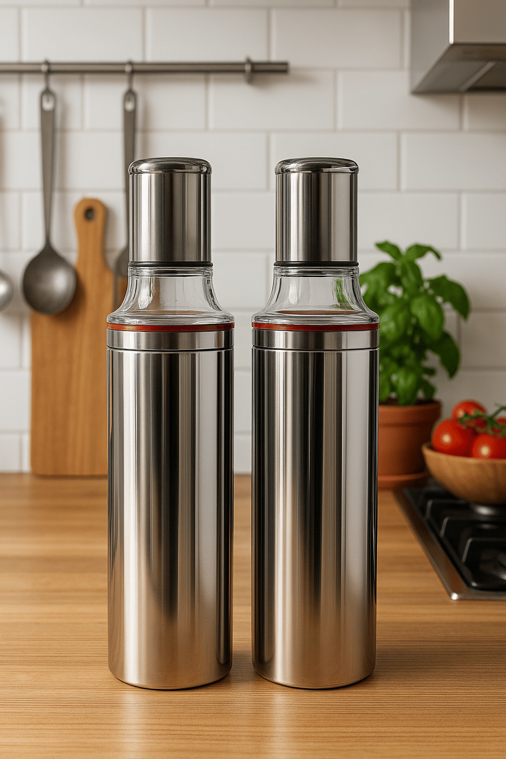     			STEEPLE Oil Dispenser Steel Silver Oil Container ( Set of 2 )